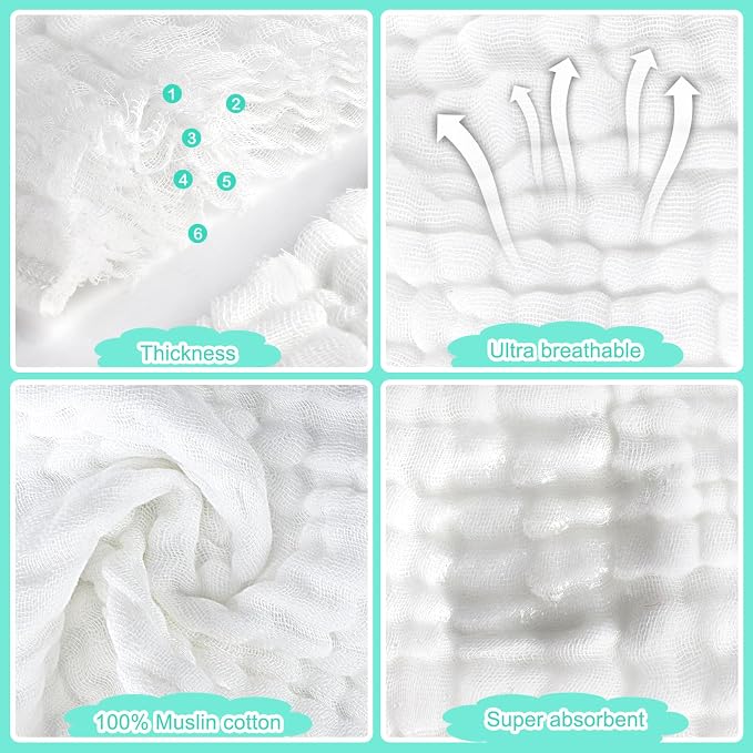 Accmor 6 Pack Muslin Burp Cloths 100% Cotton 20''x10'' Large Extra Soft and - Image 4