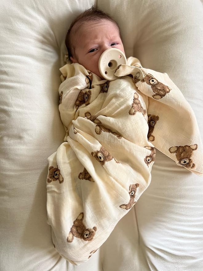 Ali+Oli Teddy Bear Swaddle Blanket, Organic Cotton, 47 x 47 - Image 5