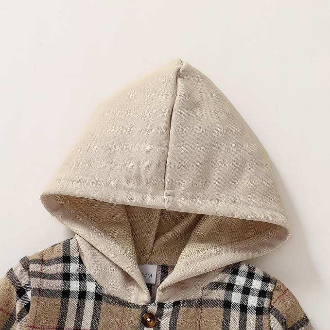 YOUNGER STAR Toddler Kids Boys Girls Flannel Hooded Plaid Shirt Button Baby Red - Image 4
