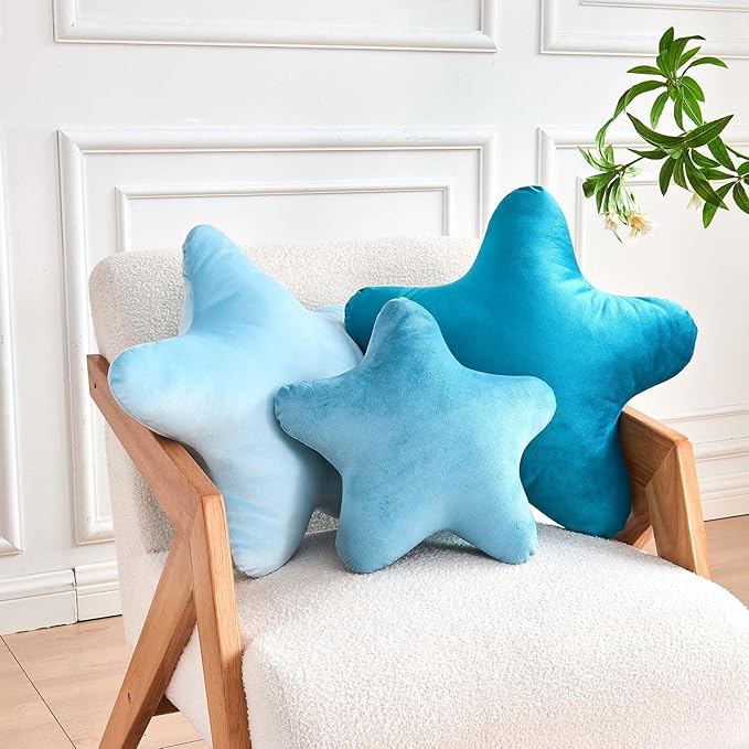 Dusty Blue Star Throw Pillow, Cute Star Pillow Room Decor, Soft 14.9" Star Shaped Decorative Throw Pillow for Bedroom, Star Plush Floor Cushions Pillows