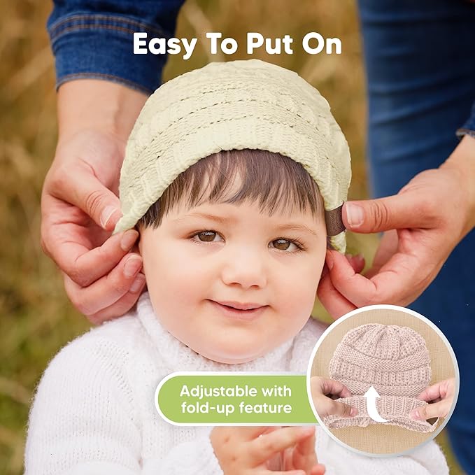 3-Pack Baby Beanies for Boys, Girls - Stretchy Knit Baby Hats, Cute Newborn & Toddler Winter Hat, Soft & Warm Infant Beanie 6-36 Months (Pale, M)