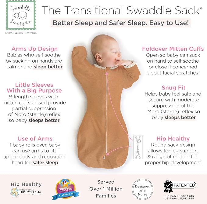 SwaddleDesigns Transitional Swaddle Sack, Arms Up Half-Length Sleeve & Mitten - Image 2