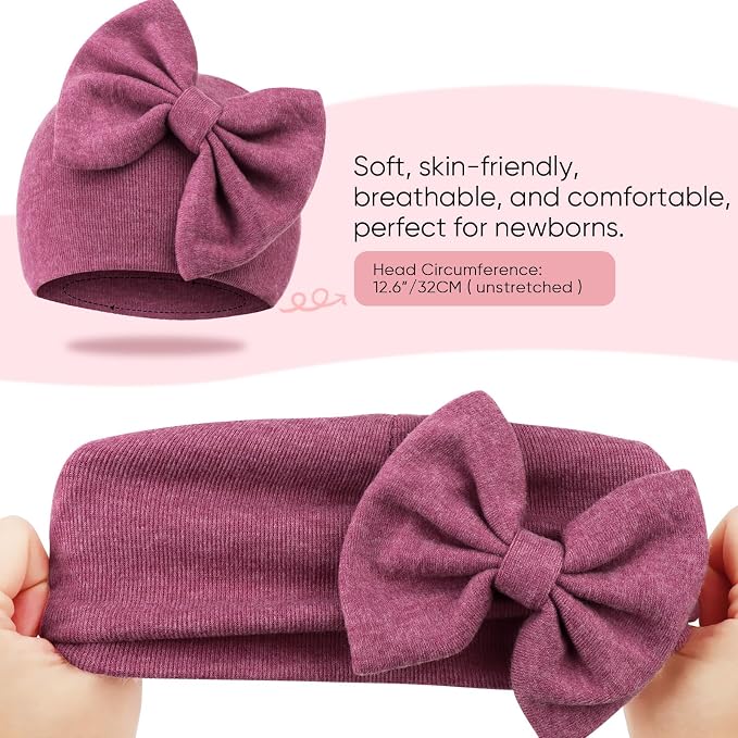 BQUBO Newborn Baby Girls Hats Mittens Set Hospital Hat Beanie Infant Bow Hats - Image 6