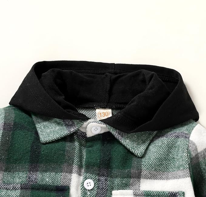 YOUNGER STAR Toddler Kids Boys Girls Flannel Hooded Plaid Shirt Button Baby Red - Image 4