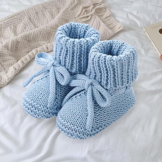 SOLILOQUY Baby Boy Girl Cozy Knit Booties Stay-On Bow Tie Newborn First Shoes - Image 5