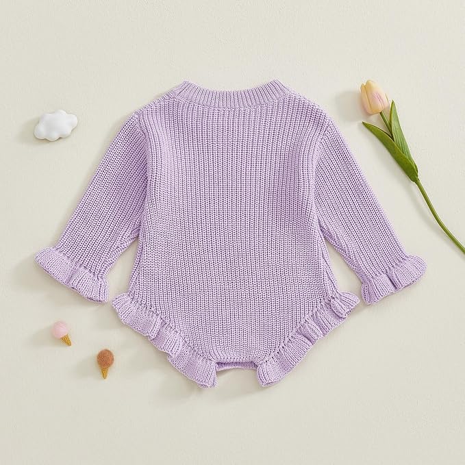 Mubineo Baby Girl Fall Winter Clothes Basic Plain Cute Sweater Romper Outfit - Image 4