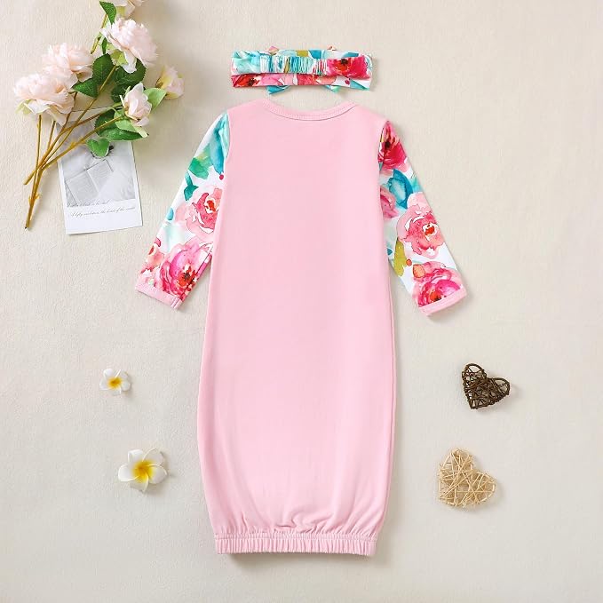 AMAWMW Newborn Baby Girl Little Sister Sleeper Gown Stripe Long Sleeve - Image 5