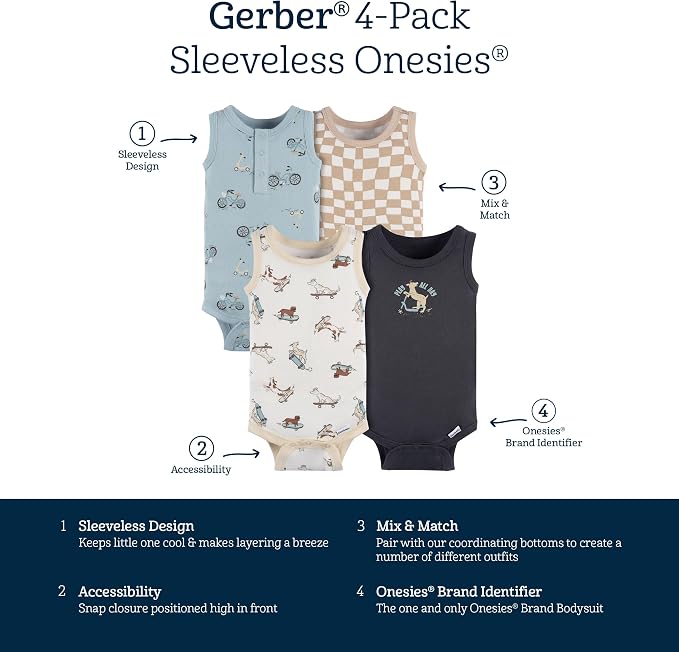 Gerber Baby Boys Multi-Pack Sleeveless Onesies Bodysuit - Image 6