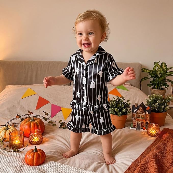 Kuriozud Toddler Baby Girl Pajamas Set Summer Floral Short Sleeve Button Down - Image 3