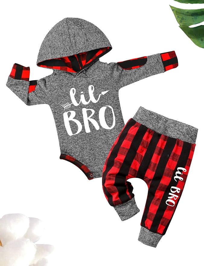 Fommy Newborn Baby Boy Clothes Plaid Letter Print Long Sleeve Hoodies + Long - Image 5