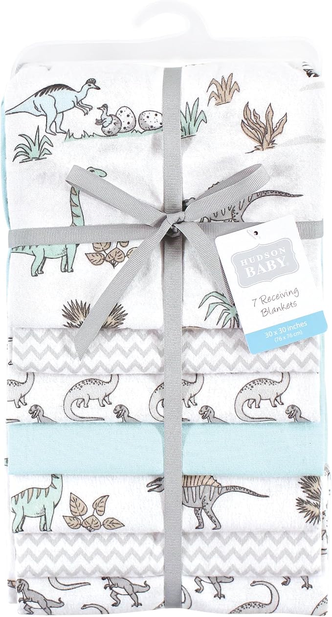 Hudson Baby Unisex Baby Cotton Flannel Receiving Blankets Bundle, Neutral Dino - Image 3
