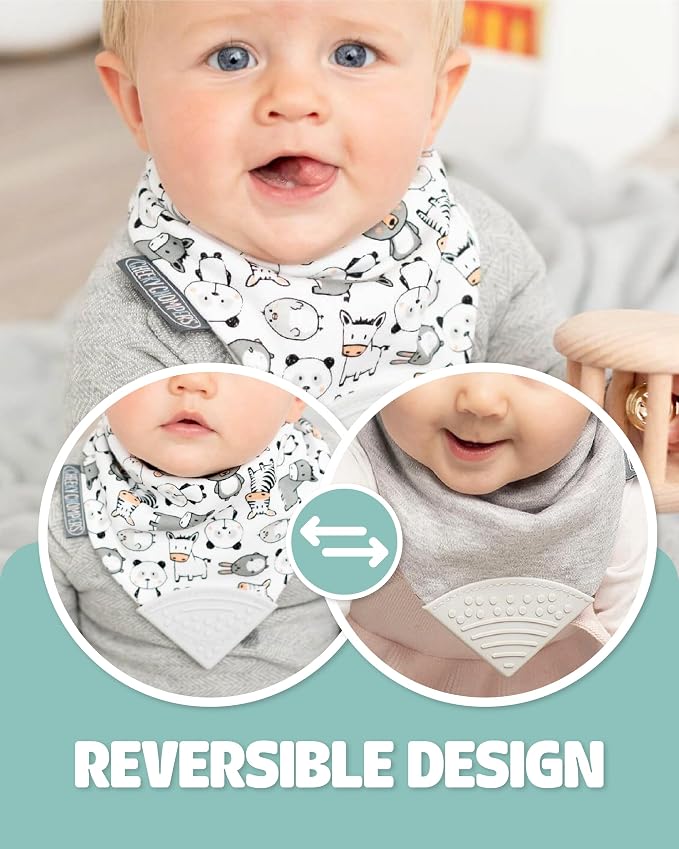 Cheeky Chompers Neckerchew Teething Bib, 2-in-1 Bandana Style Bib w/Food Grade - Image 3