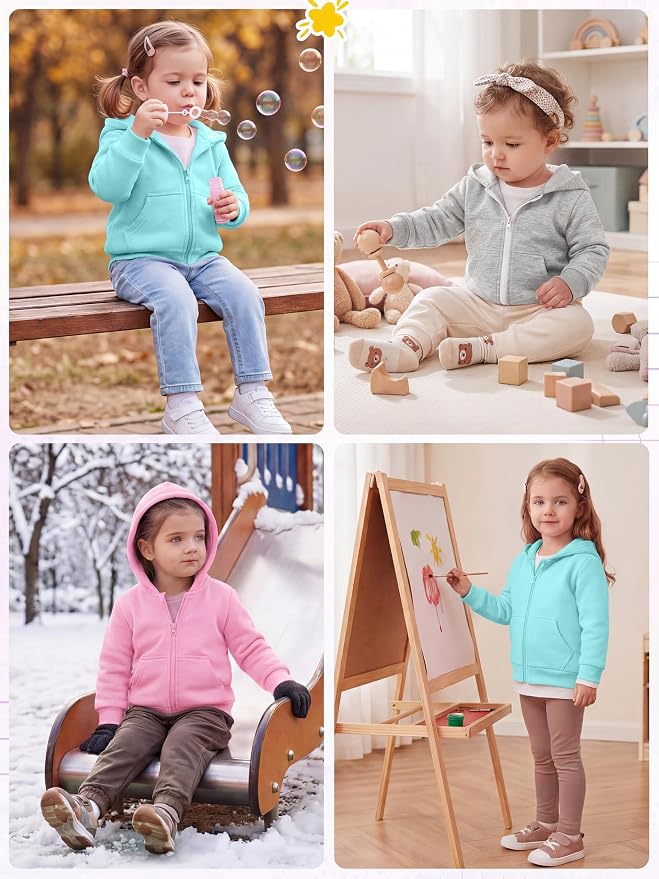 Cooraby 3 Pieces Baby and Toddler Girls Fleece Full-Zip Hoodies Lightweight - Image 6
