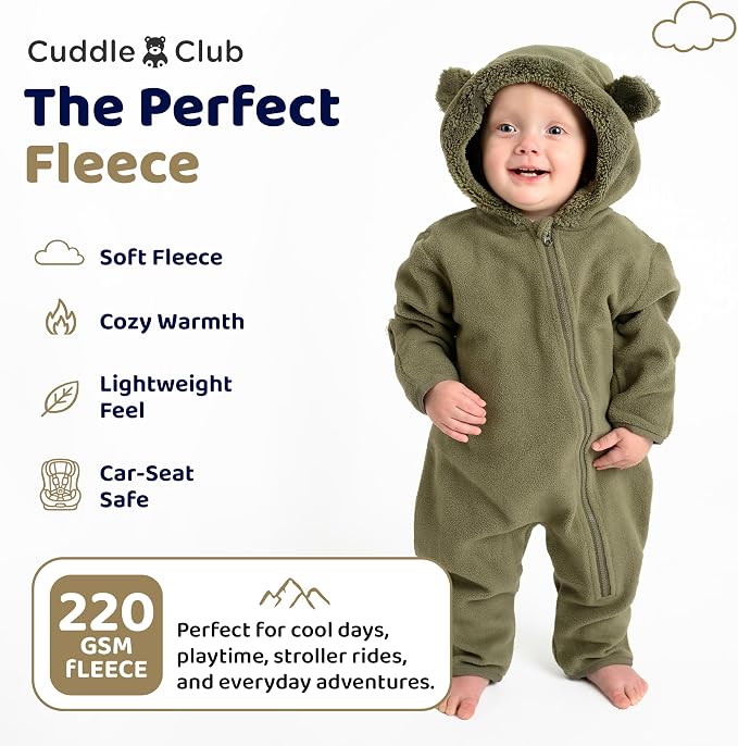 Cuddle Club Fleece Baby Bunting Bodysuit Hoodie, Newborn - Image 4