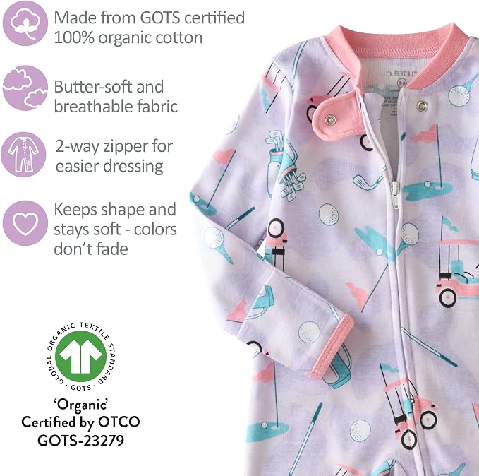 Butterblu Shadow Sleep & Play 100% Cotton Footless Two Way Zip Front PJs - Image 6