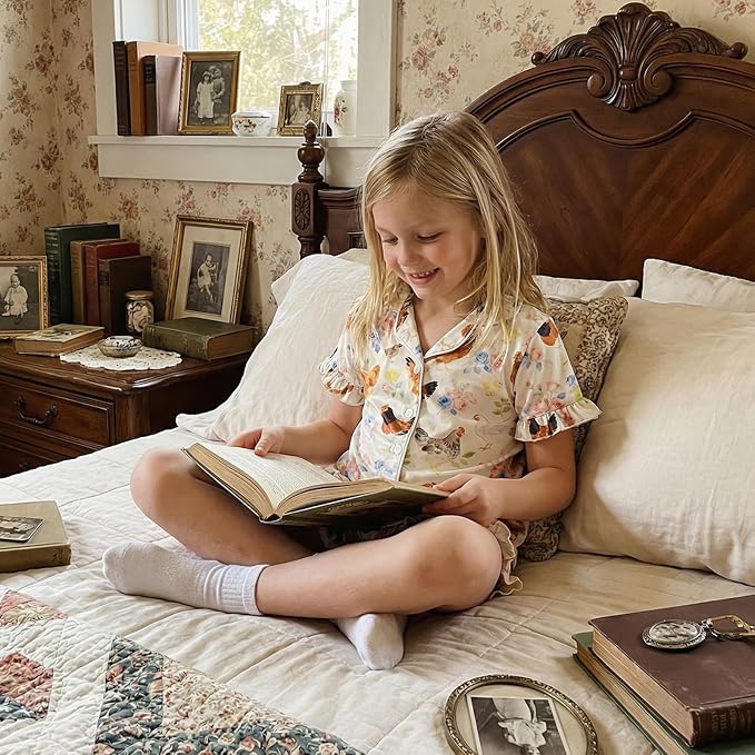 Kuriozud Toddler Baby Girl Pajamas Set Summer Floral Short Sleeve Button Down - Image 2