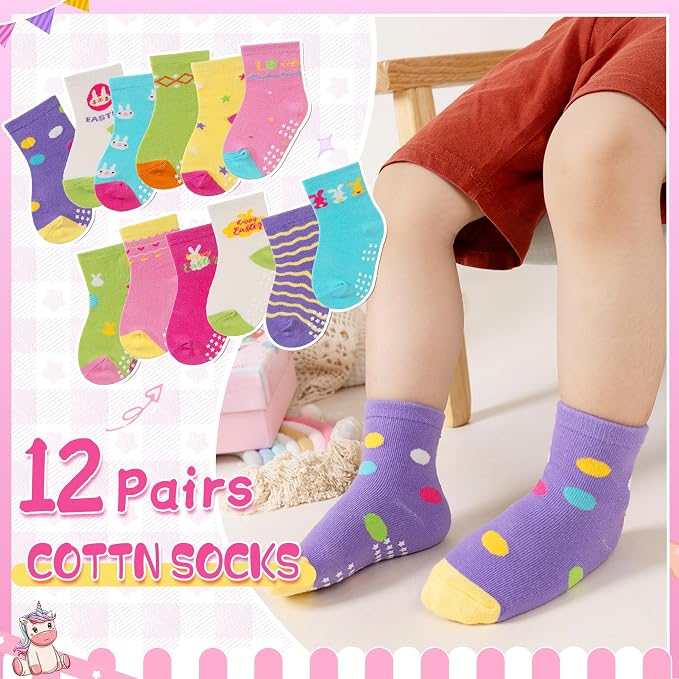 Toddler Non Slip Grips Socks Kids Anti Skid Baby Boys Girls Cotton Crew Socks - Image 5