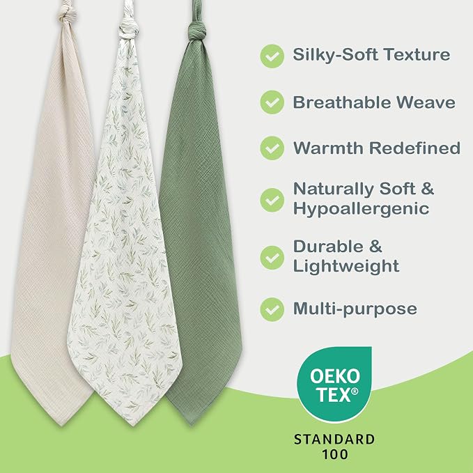 100% Organic Cotton 3 PK Muslin Blanket - Image 4