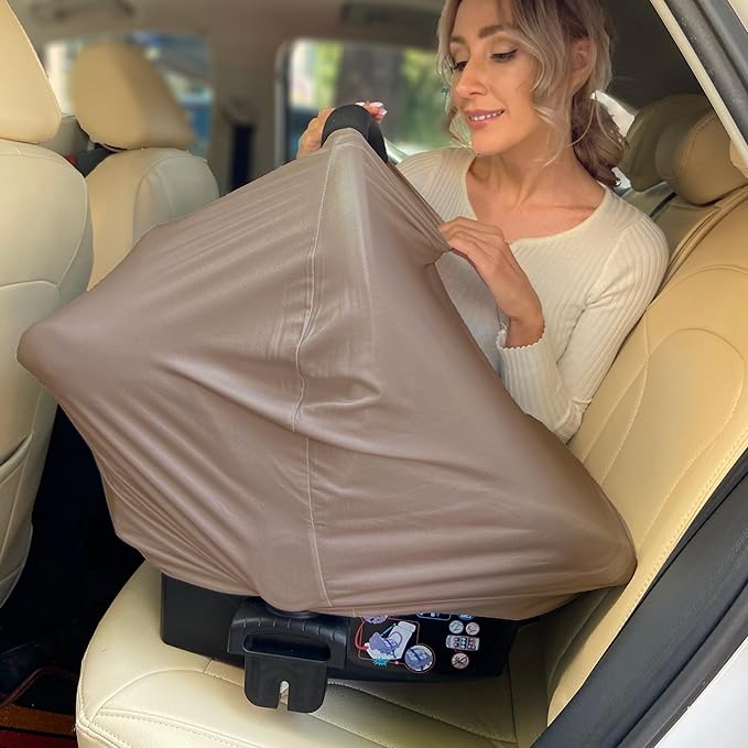 Breathable Car Seat Cover for Babies – Multi-Purpose Soft Rayon Nursing Cover for Breastfeeding, High Stretchy Infant Carseat Canopy, Stroller Cover (Smooth Rayon, Mocha Natural)
