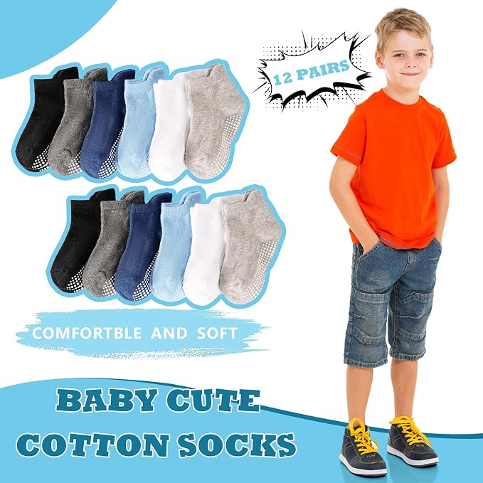 Tphon Non Slip Toddler Socks 12 Pairs Kids Grip Sock - Image 5