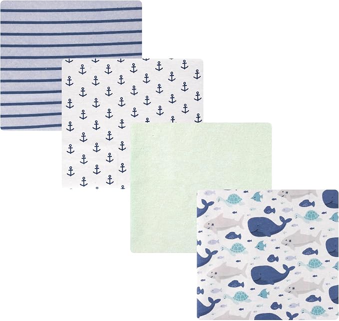 Hudson Baby Cotton Flannel Receiving Blankets 4-Pack, Sea Friends, One Size by HudsonBaby