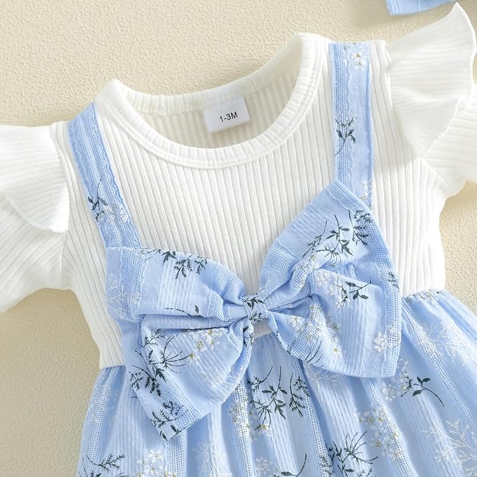 YINGISFITM Newborn Baby Girl Summer Clothes Short Sleeve Bubble Romper Bow - Image 7