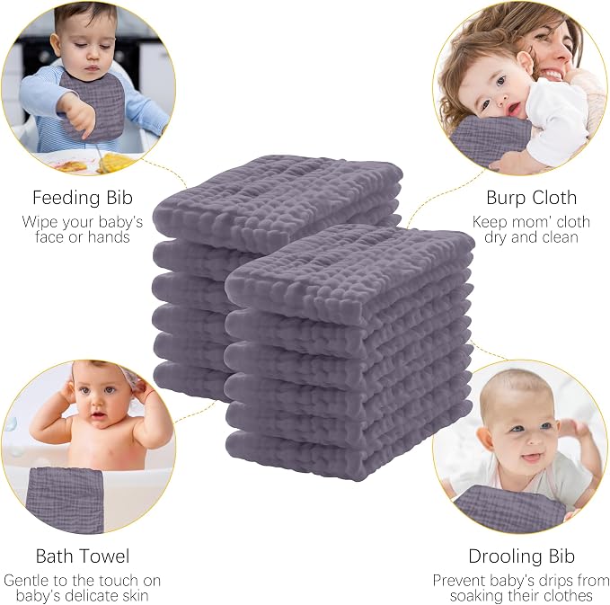 Lovely Care 12 Pack Muslin Burp Cloths 100% Cotton Muslin Cloths Large - Image 4