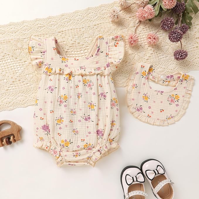 YOUNGER TREE Baby Girl Romper 100% Cotton Ruffle Sleeveless Summer Outfit - Image 2