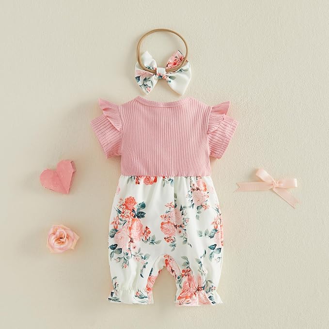YINGISFITM Newborn Baby Girl Summer Clothes Short Sleeve Bubble Romper Bow - Image 5