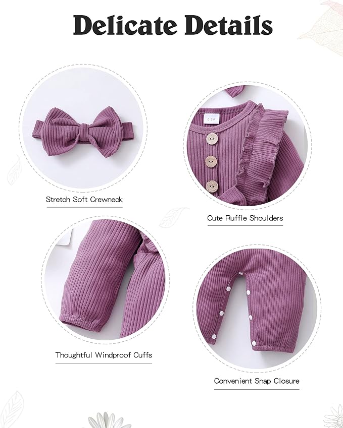 Mioglrie Newborn Baby Girl Clothes 1 Piece Infant Fall Winter Romper Outfit | - Image 4