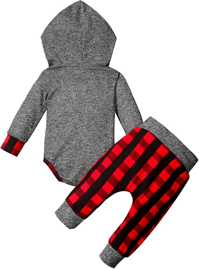 Fommy Newborn Baby Boy Clothes Plaid Letter Print Long Sleeve Hoodies + Long - Image 6