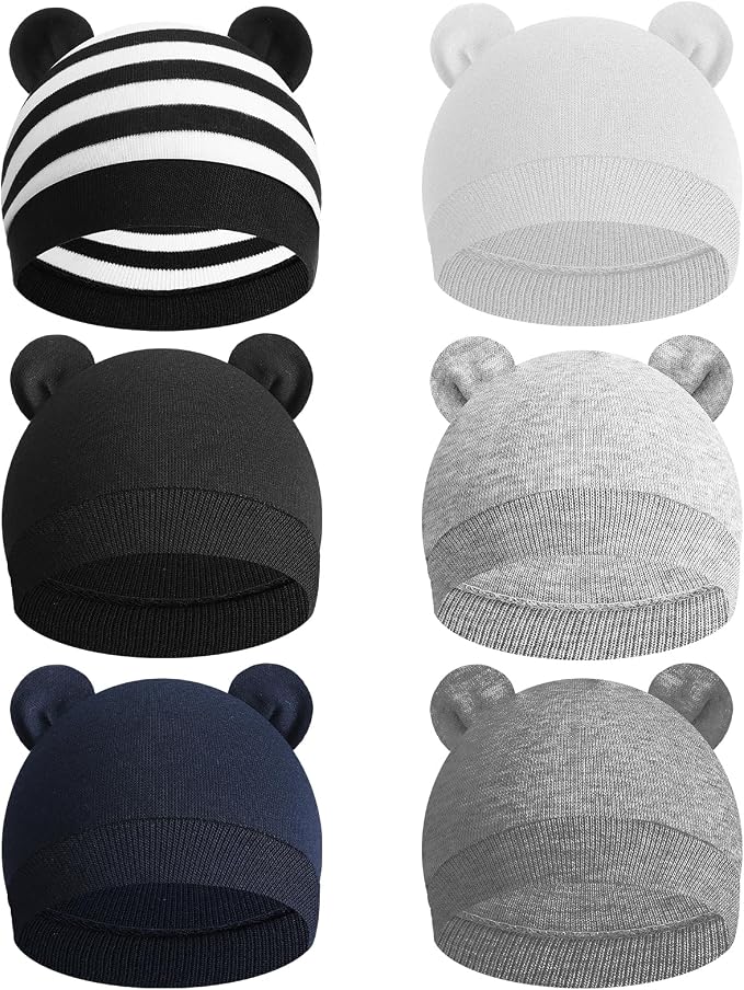 6 Pcs Baby Newborn Bear Ears Hats, Newborn Toddler Soft Beanie Hat by Unknown