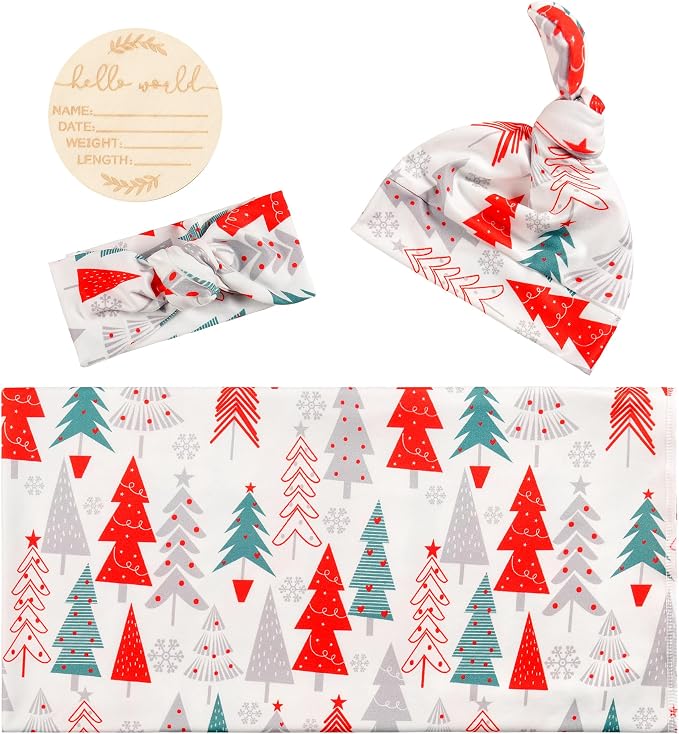 Newborn Swaddle Blanket Set, Headband and Beanie - Image 2