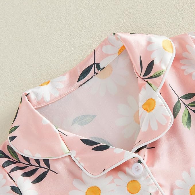 Kuriozud Toddler Baby Girl Pajamas Set Summer Floral Short Sleeve Button Down - Image 7