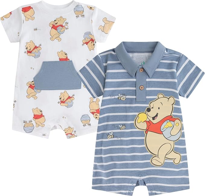 Disney Cars Pooh Mickey Stitch Baby Boys 2 Pack Romper by Disney