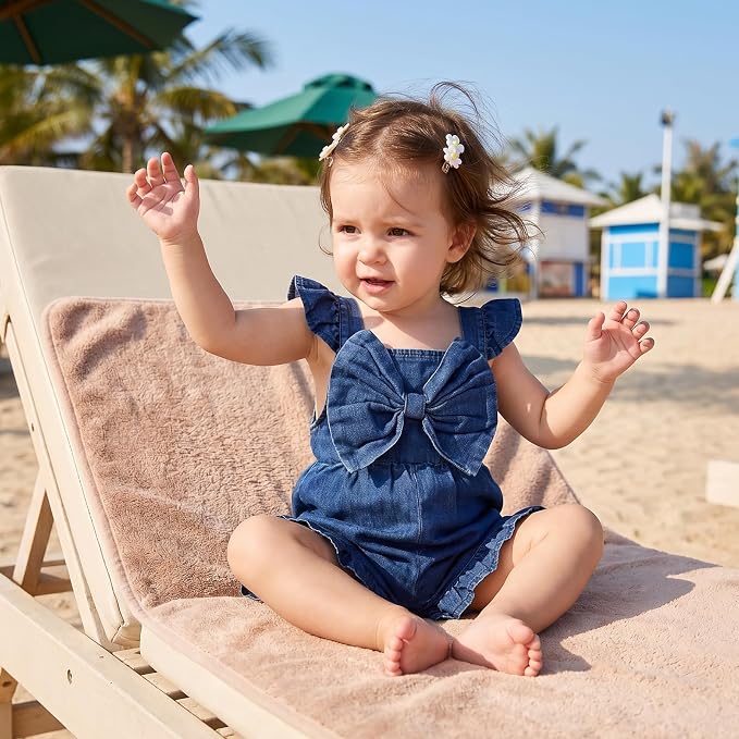 Little Girl Romper Toddler Overalls Summer Bow Jumpsuit Boho Outfit 6M-5T - Image 4