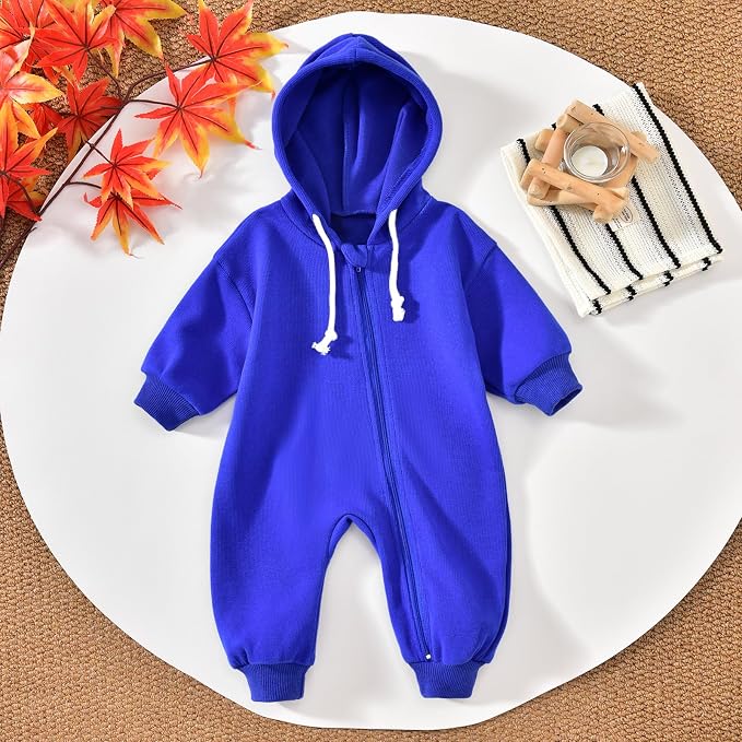 Unutiylo Unisex Baby Boys Girls Long Sleeve Infant Baby Zipper Hooded Jumpsuits - Image 3