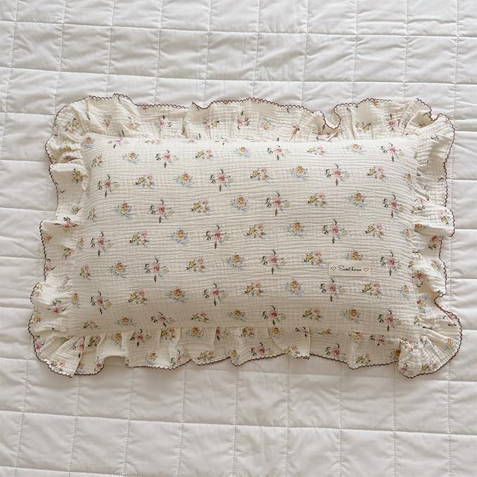 AOJIM Muslin Cotton Kids Pillowcase with Azalea Patterns, Lightweigth Soft Crib Nursery Pillowcase 1PC for Boys Girls, Print Toddler Bedding for Room Decor, Machine Washable, 26x20 Inches