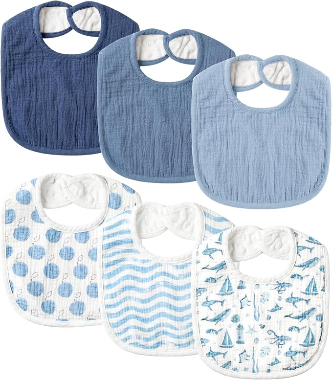 POIKSHARK 6-Pack Muslin Baby Bibs by POIKSHARK