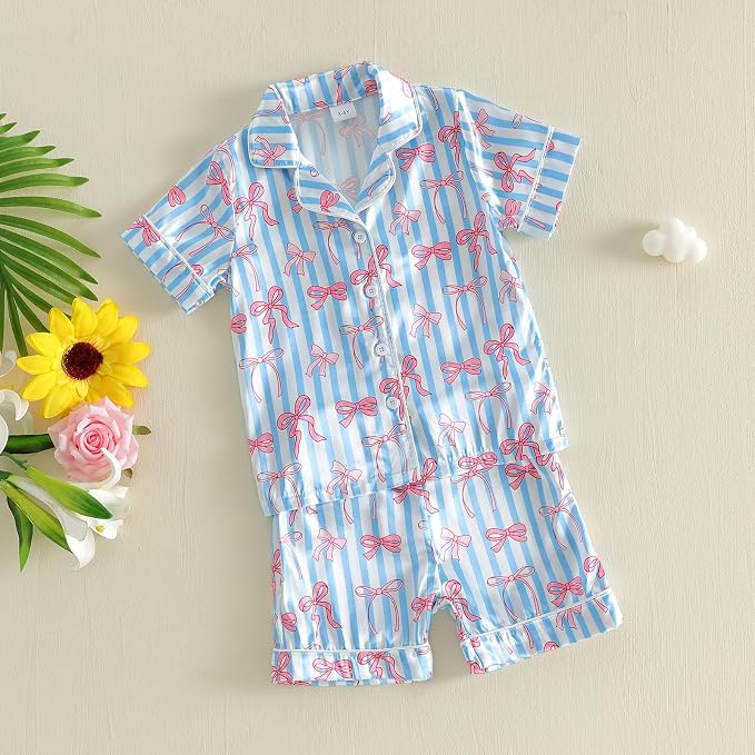 Kuriozud Toddler Baby Girl Pajamas Set Summer Floral Short Sleeve Button Down - Image 5