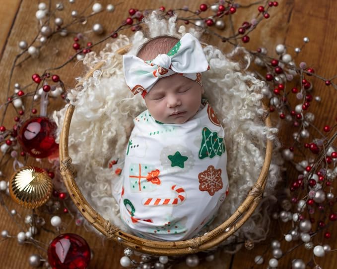Newborn Swaddle Blanket Set, Headband and Beanie - Image 7