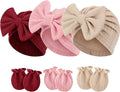 Newborn Baby Hats and Mittens Set Infant Bow Beanie Cap Toddler Gloves Newborn by AQOKKA