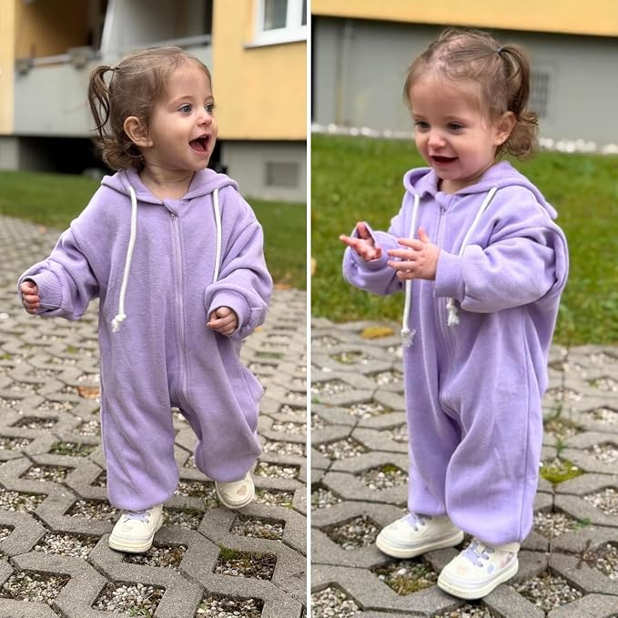 Unutiylo Unisex Baby Boys Girls Long Sleeve Infant Baby Zipper Hooded Jumpsuits - Image 2