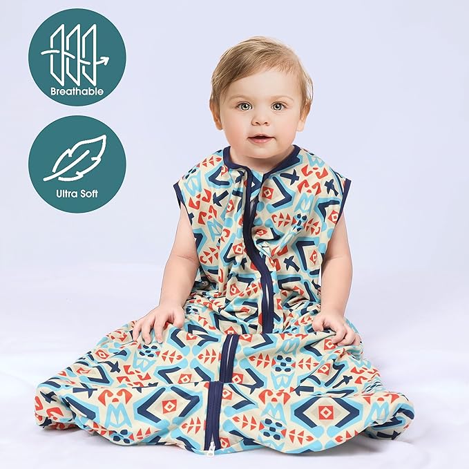 Baby Sleep Sack 18-24 Months 3 Pack Baby Wearable Blanket 100% Rayon Cotton 2-Way Zipper Toddler Sleeping Sack .Comfy Soft Lightweight TOG 0.3 (Bohemia&Checkered&Blue)