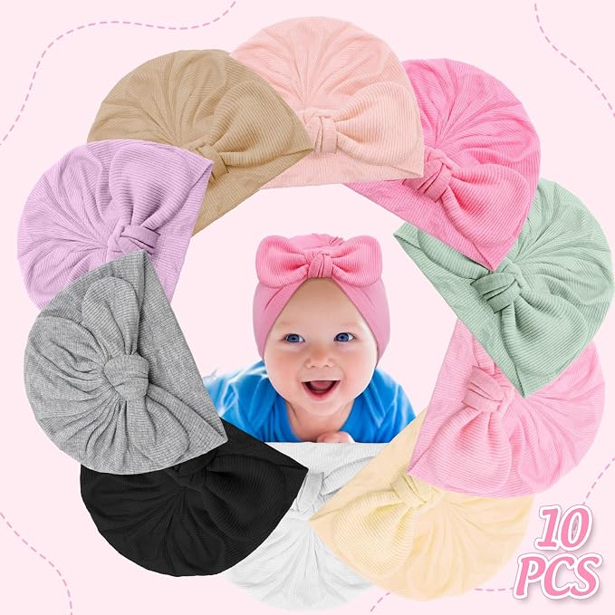 10 Pcs Preemie Hats Cotton Preemie Caps Bows Turban Premature Baby Boys Girls - Image 3