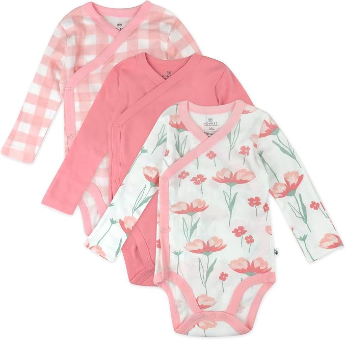 HonestBaby Baby 3-pack Long Sleeve Side-snap Kimono Bodysuits Organic Cotton by HonestBaby