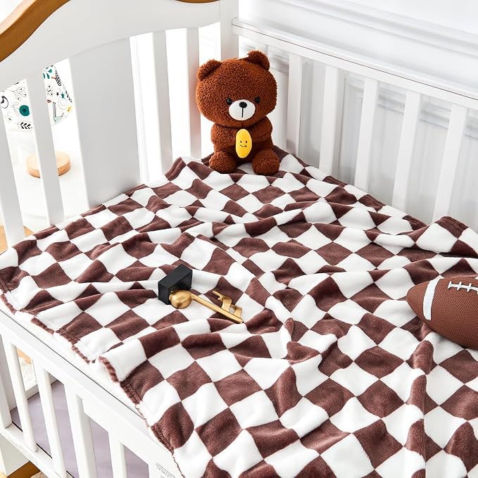Yurhap Checkered Baby Blanket Fleece Baby Blankets Neutral - Image 2