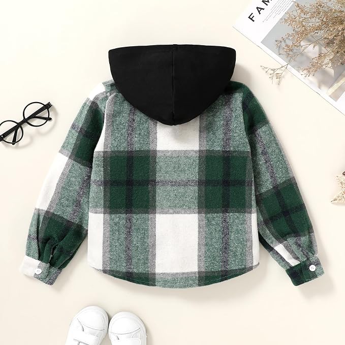 YOUNGER STAR Toddler Kids Boys Girls Flannel Hooded Plaid Shirt Button Baby Red - Image 3