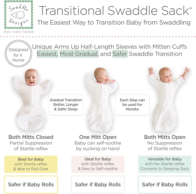 SwaddleDesigns Transitional Swaddle Sack, Arms Up Half-Length Sleeve & Mitten - Image 3