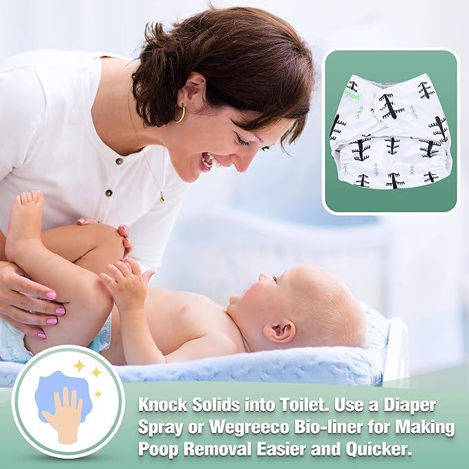 wegreeco Cloth Diapers 6 Pack with 6 Inserts & 1 Wet Bag, Washable Cloth Diapers for Babies, One Size Adjustable Reusable (Forest, Animals)